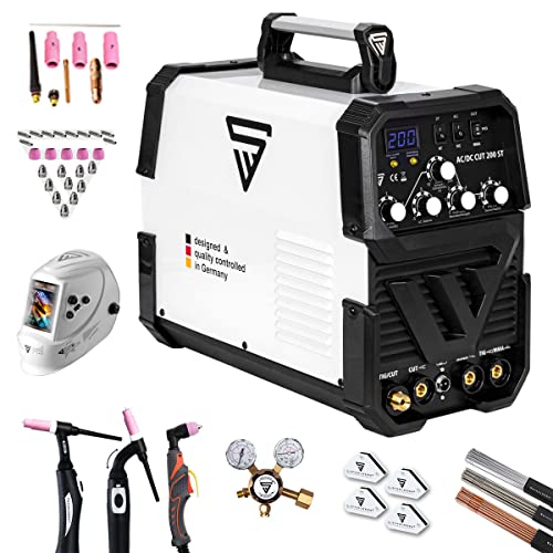 Vollausstattung STAHLWERK AC/DC WIG 200 Plasma ST IGBT Kombi 200 Amp WIG MMA und Schweißgerät 50 A CUT...